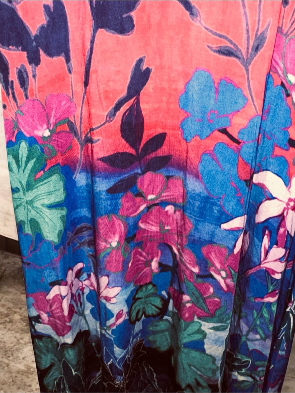 Johnny Was Hot Pink Floral Midi Dress with Blue & Purple Garden Motif PTP 17 - Picture 3 of 7